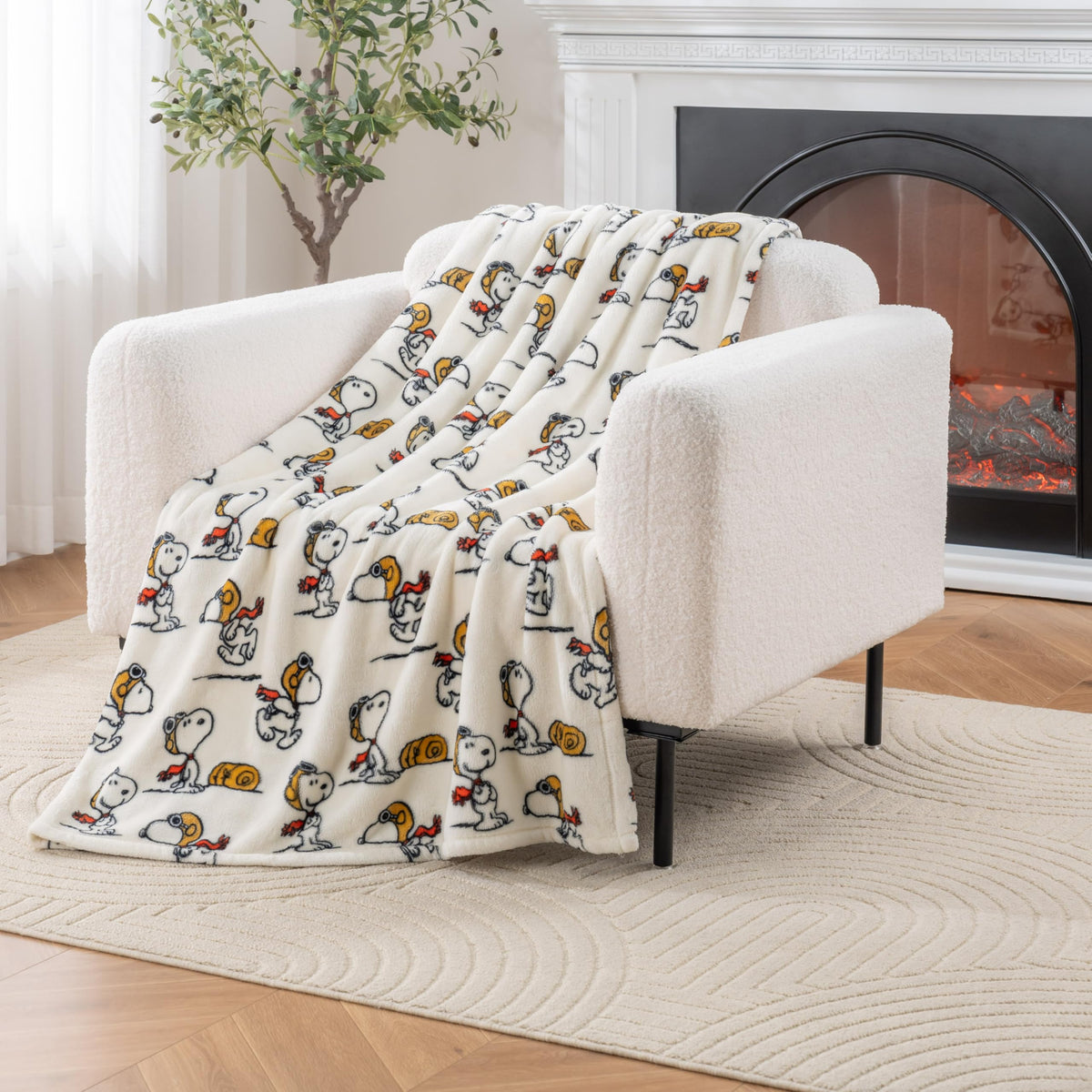 Berkshire Blanket Peanuts VelvetLoft Snoopy throw front view for cozy evenings