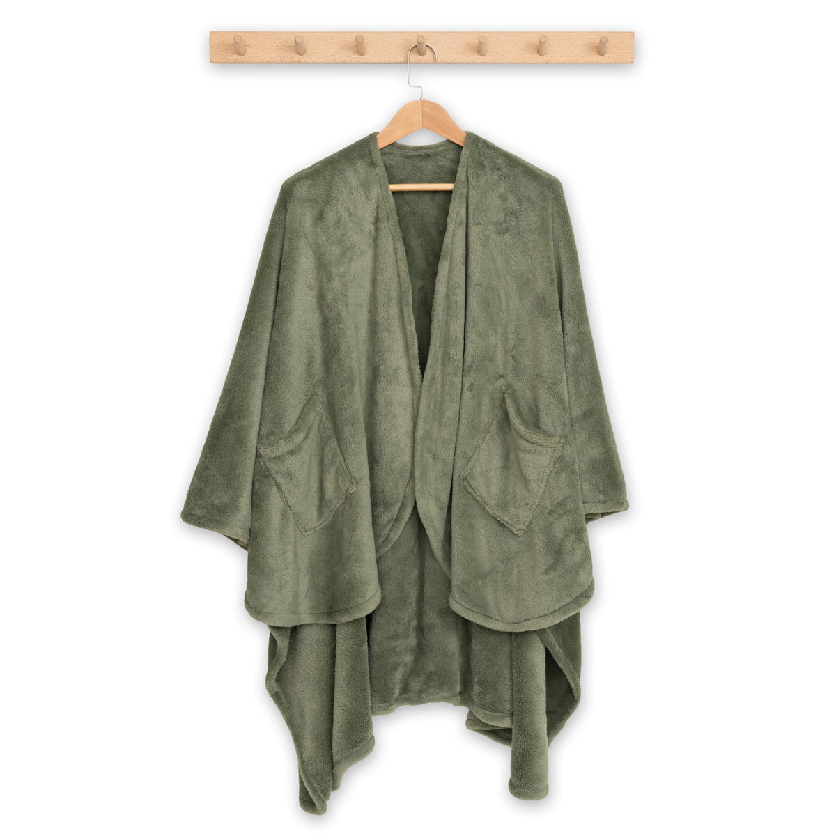 Berkshire Blanket Primalush model wearing cape for cozy home lounging