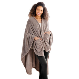 Berkshire Blanket Primalush wearable blanket cape wrap in brown for cozy warmth