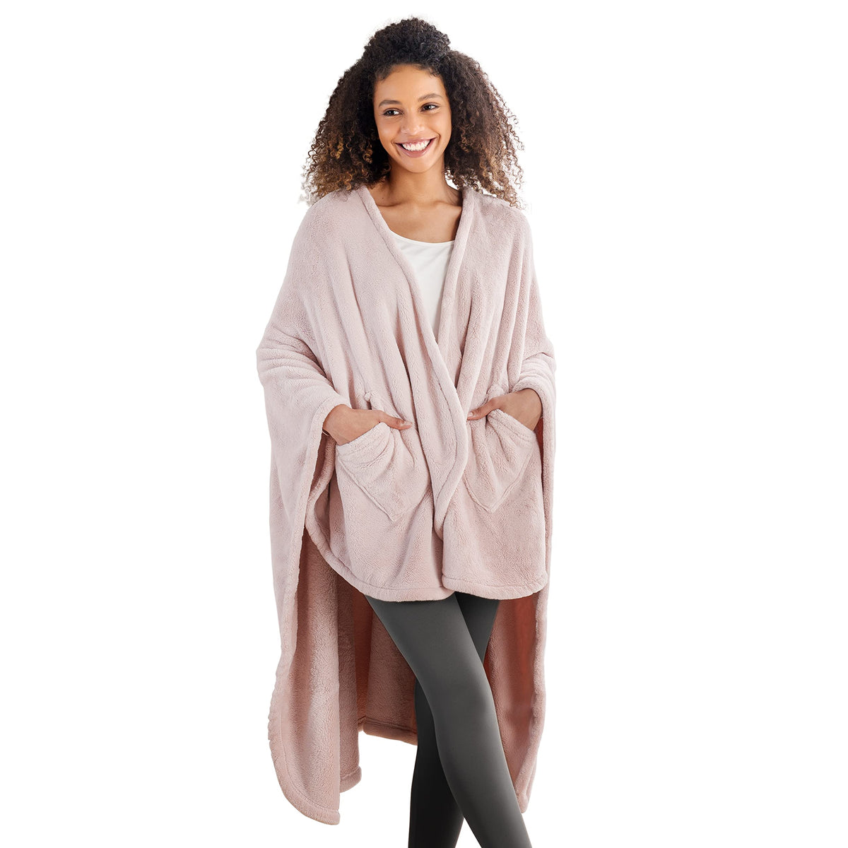 Berkshire Blanket Primalush wearable blanket in pink for cozy warmth at home.