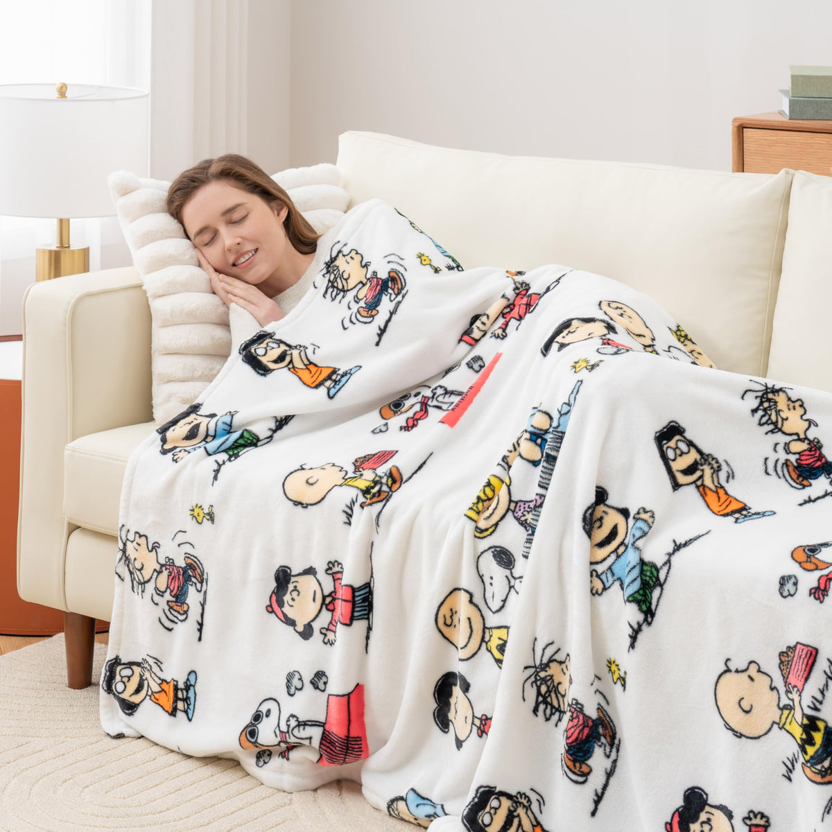 Berkshire VelvetLoft Peanuts gang print throw for reading nooks