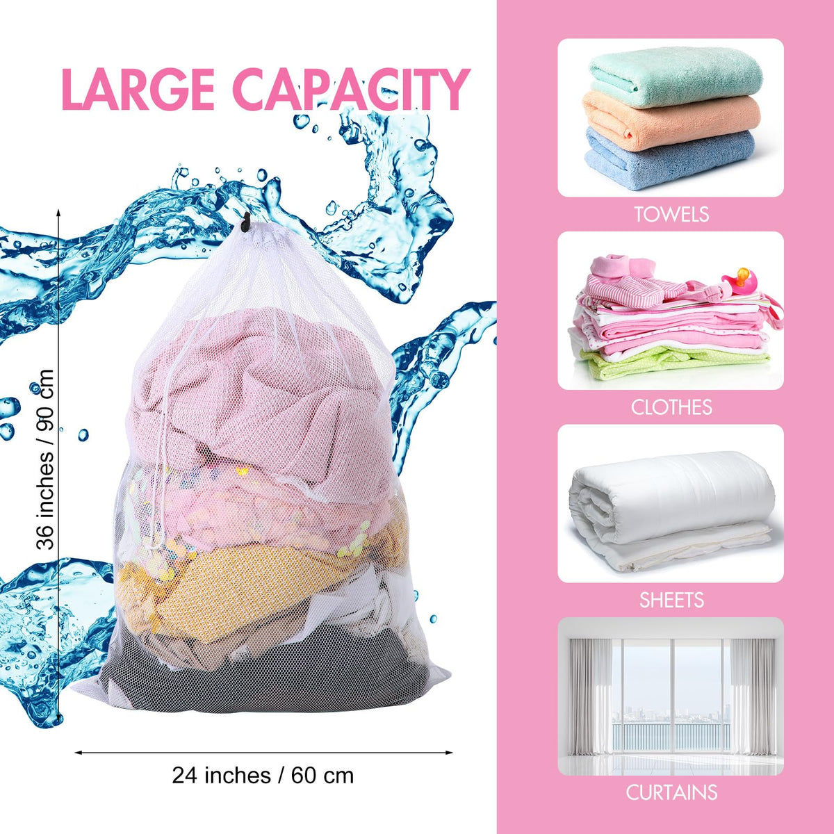 Berlune drawstring closure secures items in washers and dryers