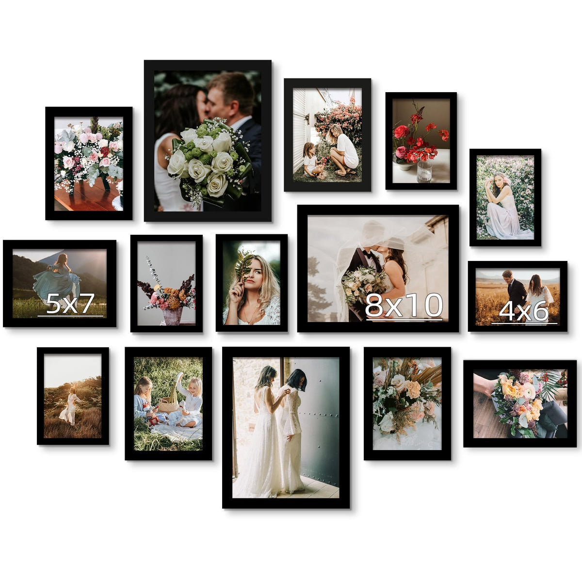 BESCRCL 15-pack real glass frames on wall for a cohesive gallery.