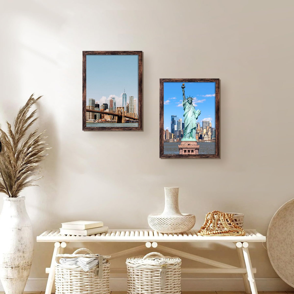 BESCRCL 19x27 brown frame hanging setup ready for wall mounting