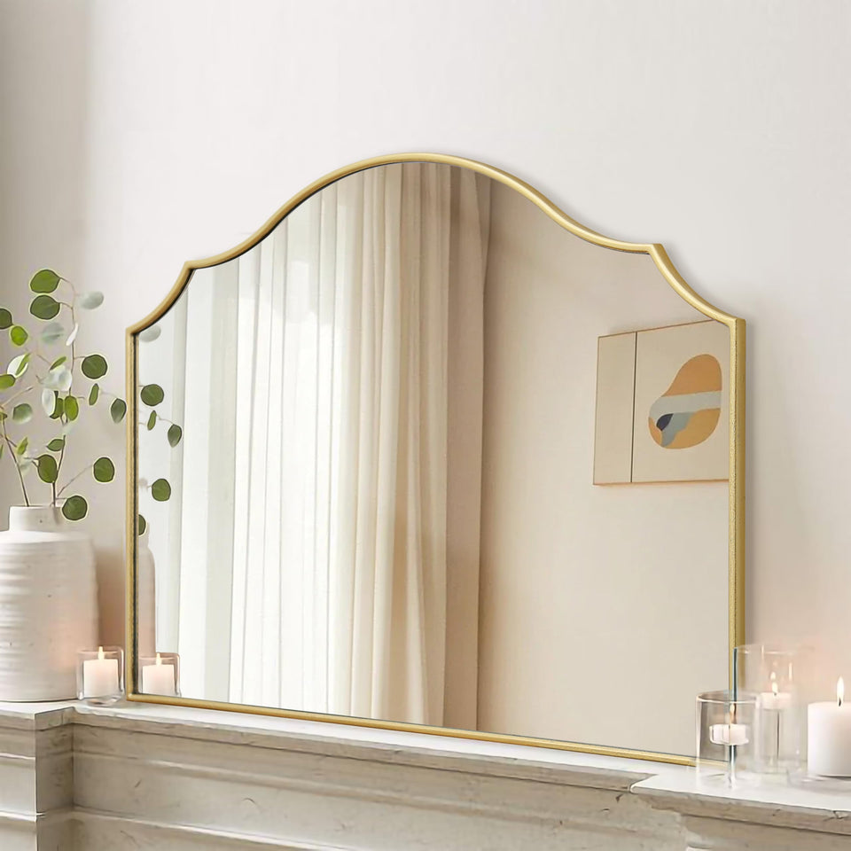 Besdomus Gold Scalloped Mirror for dresser with refined gilt frame, ideal for vanity