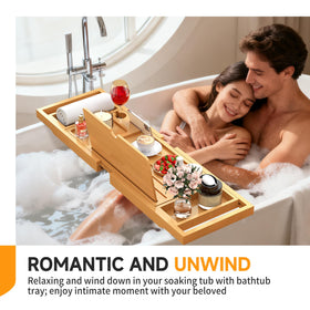 BESHOF tray features a phone holder for tub-side entertainment