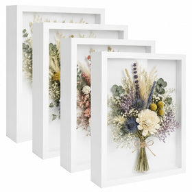 BeSlivewell 4-pack shadowbox frames in deep black for elegant keepsake display (flowers shown).