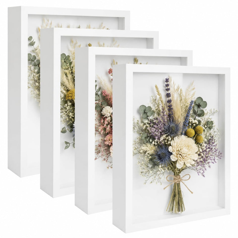 BeSlivewell 4-pack shadowbox frames in deep black for elegant keepsake display (flowers shown).