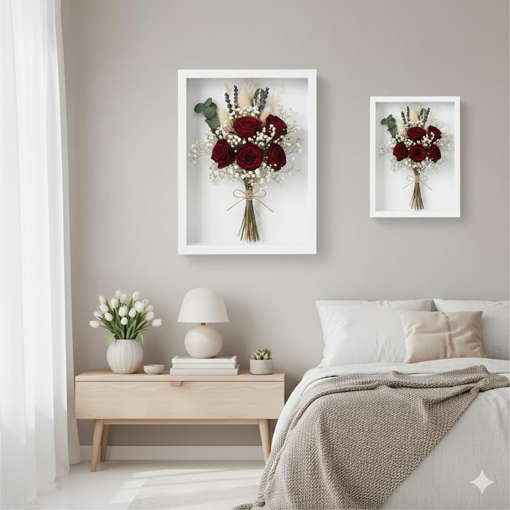 BeSlivewell 8x10 shadowbox highlighting pressed flowers and memorabilia.