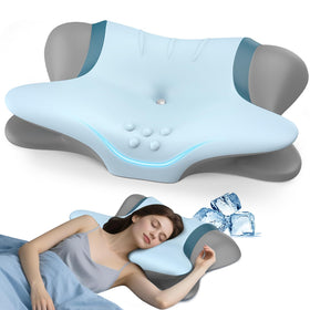 Beslovo cervical neck pillow with angled concave design for targeted neck support.