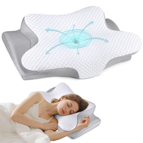 Bespillow butterfly contour pillow illustrating ergonomic neck support for side sleeping