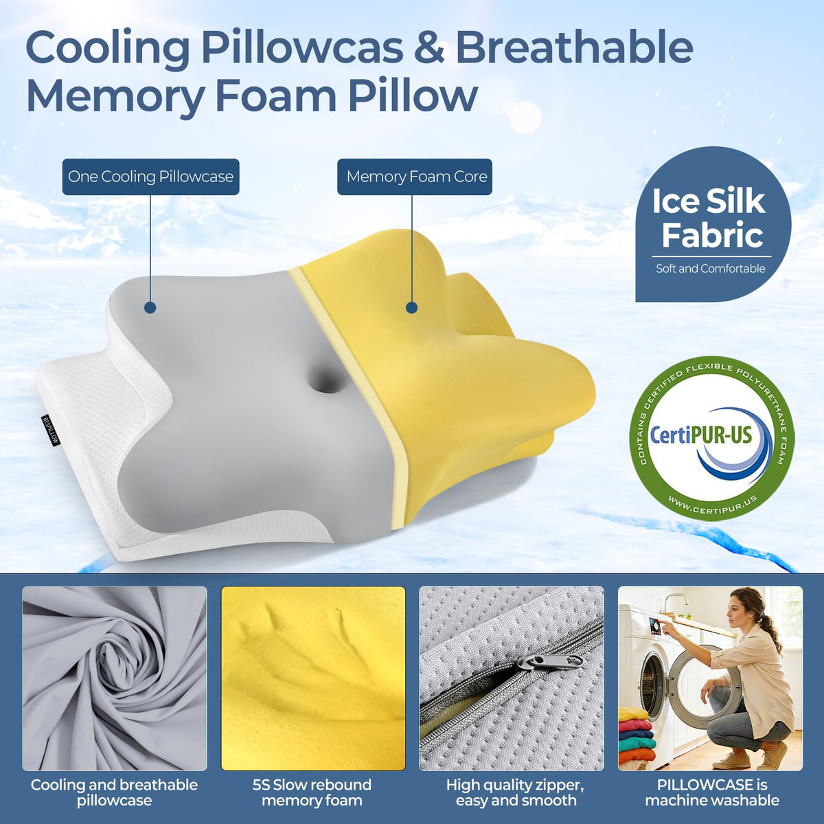 Bespillow cervical neck pillow two-heights enables customizing spine alignment for different sleep positions.