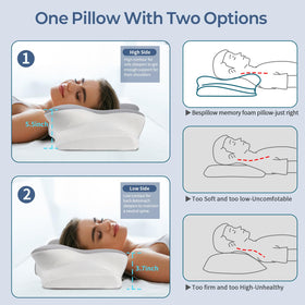 Bespillow cervical neck pillow armrest-zone supports relaxed arm placement during sleep.