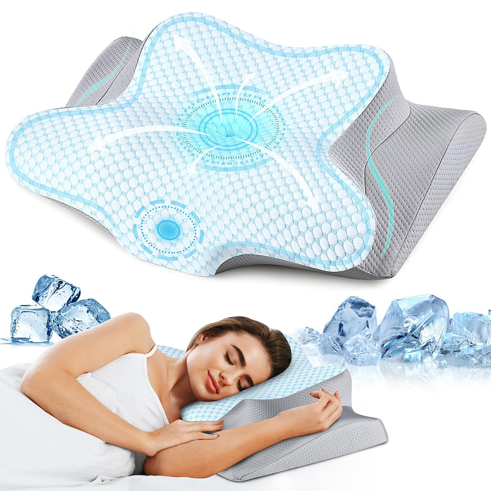 Bespillow cervical neck pillow with butterfly shape cradles the head for neck alignment.