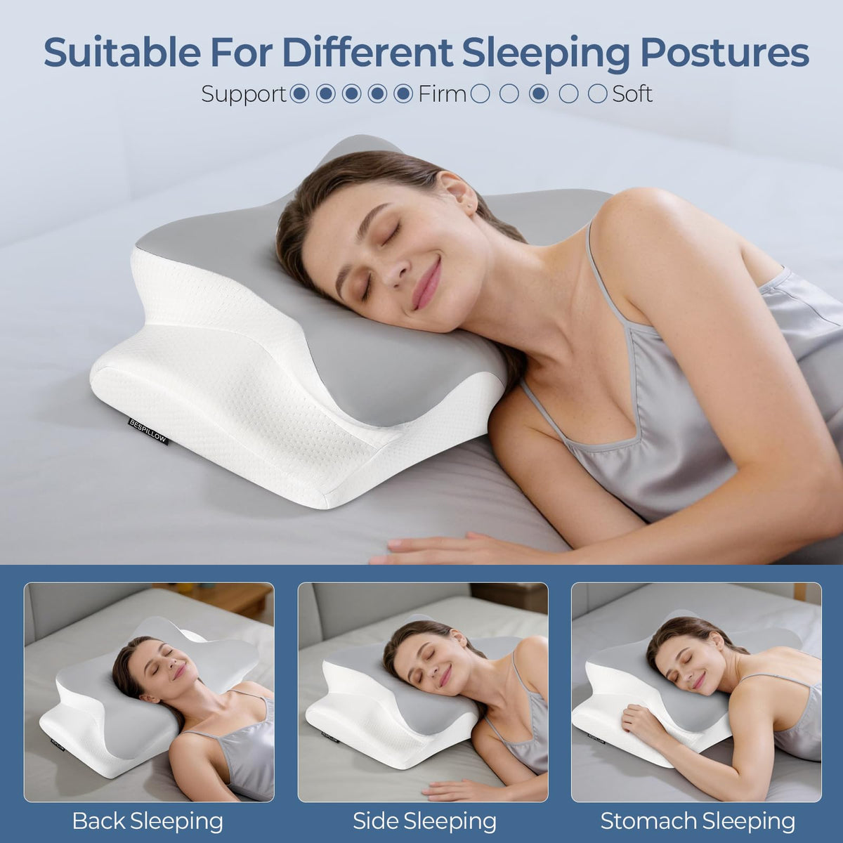 Bespillow cervical neck pillow cooling-ice-silk cover promotes breathability and cool nights.
