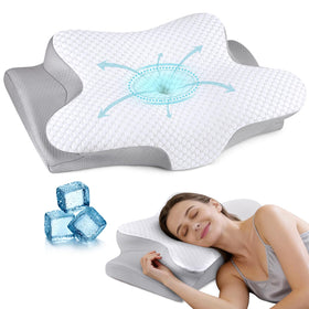 Bespillow cervical neck pillow with ergonomic butterfly design supports neck for all sleep positions.