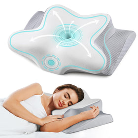 Bespillow cervical neck pillow for side sleepers provides plush neck support.