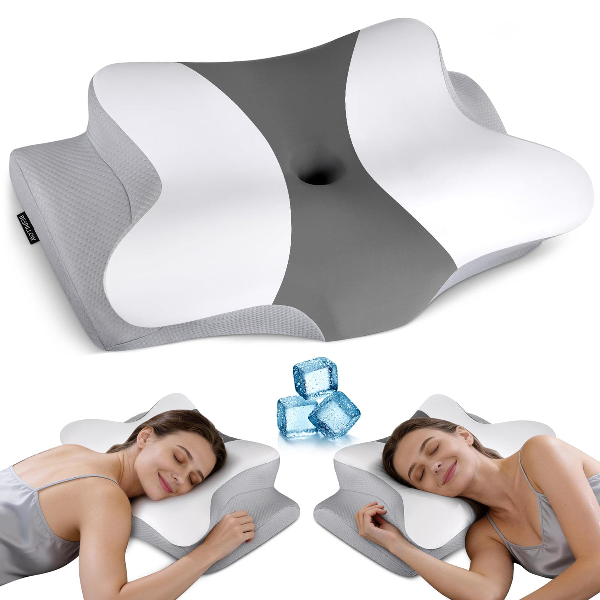 Bespillow cervical neck pillow with tilted concave surface supporting side sleepers