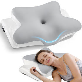 Bespillow cervical neck pillow top view demonstrates ergonomic contour for neck support and alignment.
