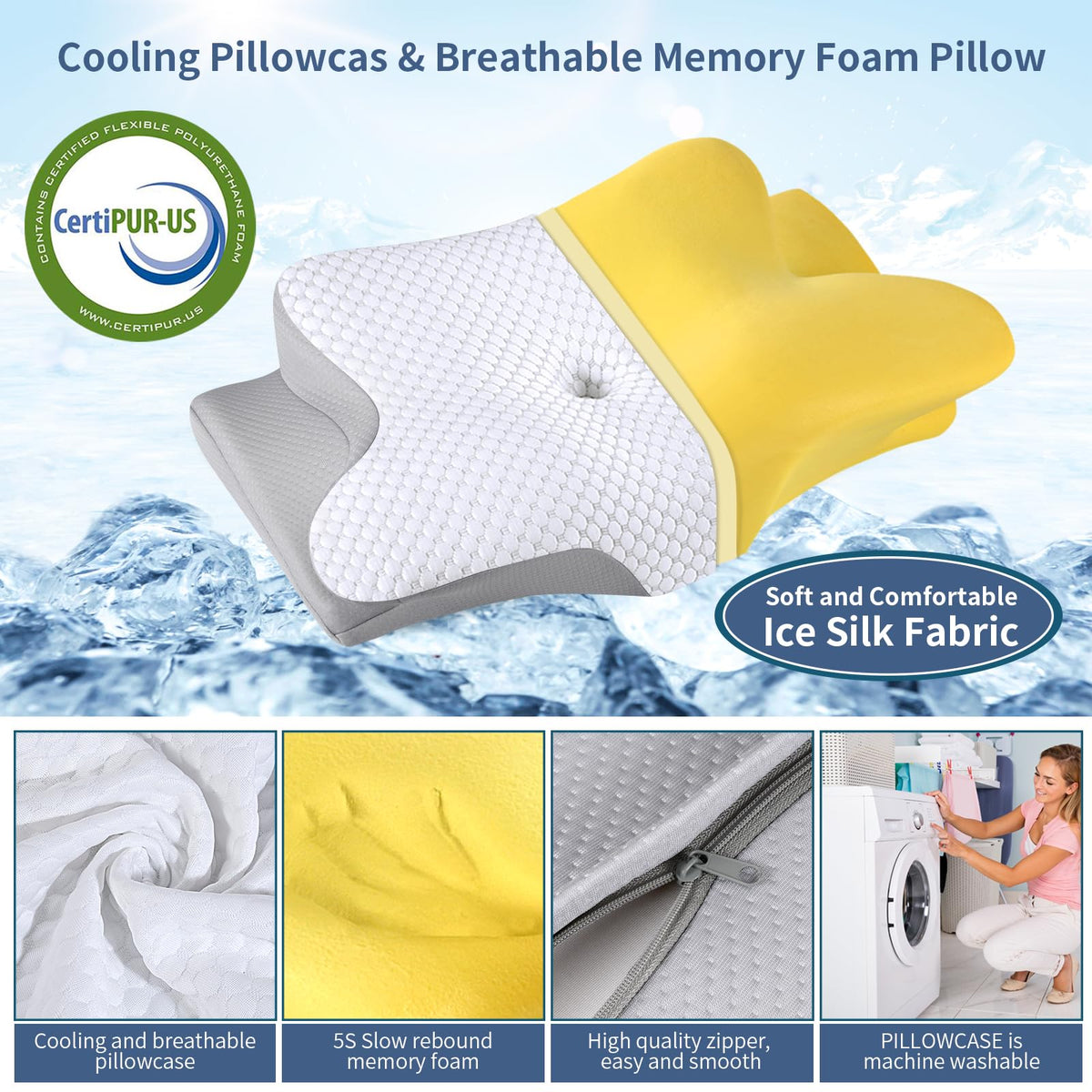 Bespillow memory foam pillow showing 3-5 second rebound for durable comfort.