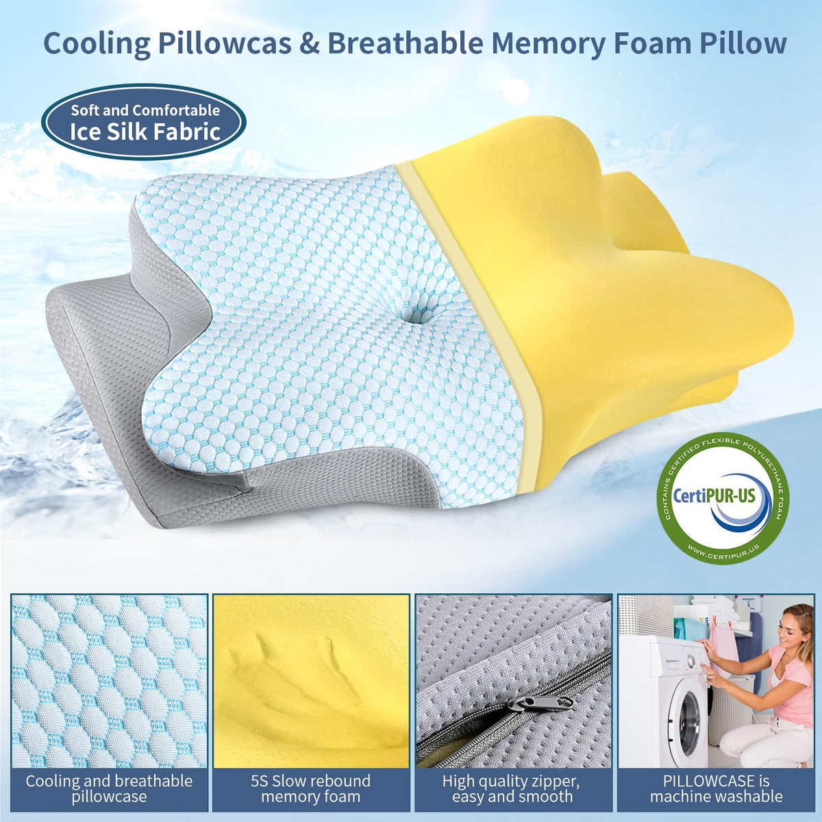 Bespillow two-height design rotates 180 degrees for side and back sleepers.