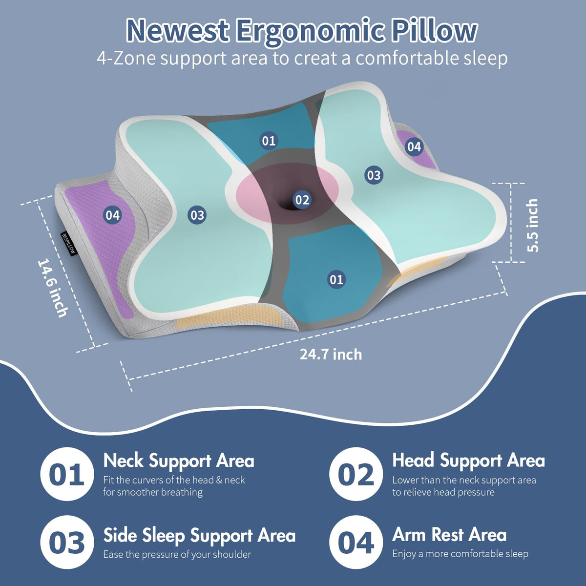 Bespillow two-height neck pillow shows adjustable support for different sleeping positions