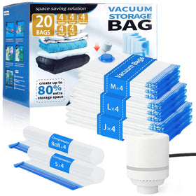 Besslly vacuum bags with electric pump in use for space-saving packing.