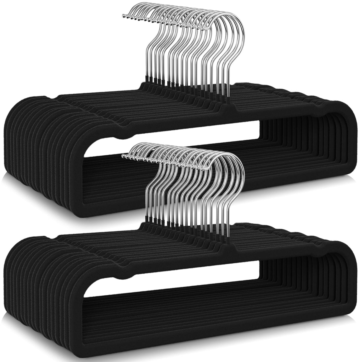 Besslly 50-pack black velvet hangers with secure non-slip grips.