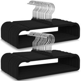 Besslly 50-pack black velvet hangers with secure non-slip grips.