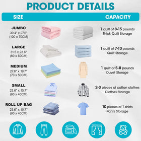 Besslly jumbo vacuum bag sealed for long-lasting clothing protection while traveling.