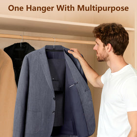 Notched shoulders prevent deformation on garments with Besslly velvet hangers.