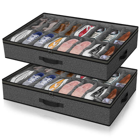 Besslly under-bed shoe storage front view showing 32-pair capacity.