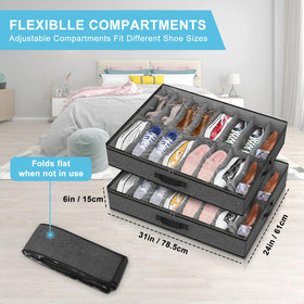 Besslly under-bed shoe storage folded design saves space when not in use.