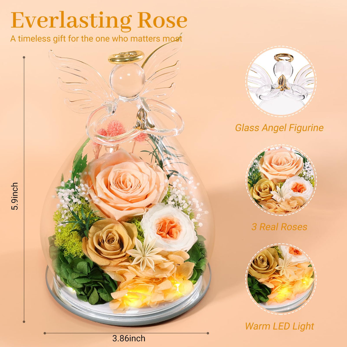 Bessol angel figurine gift box accompanying an eternal rose keepsake.