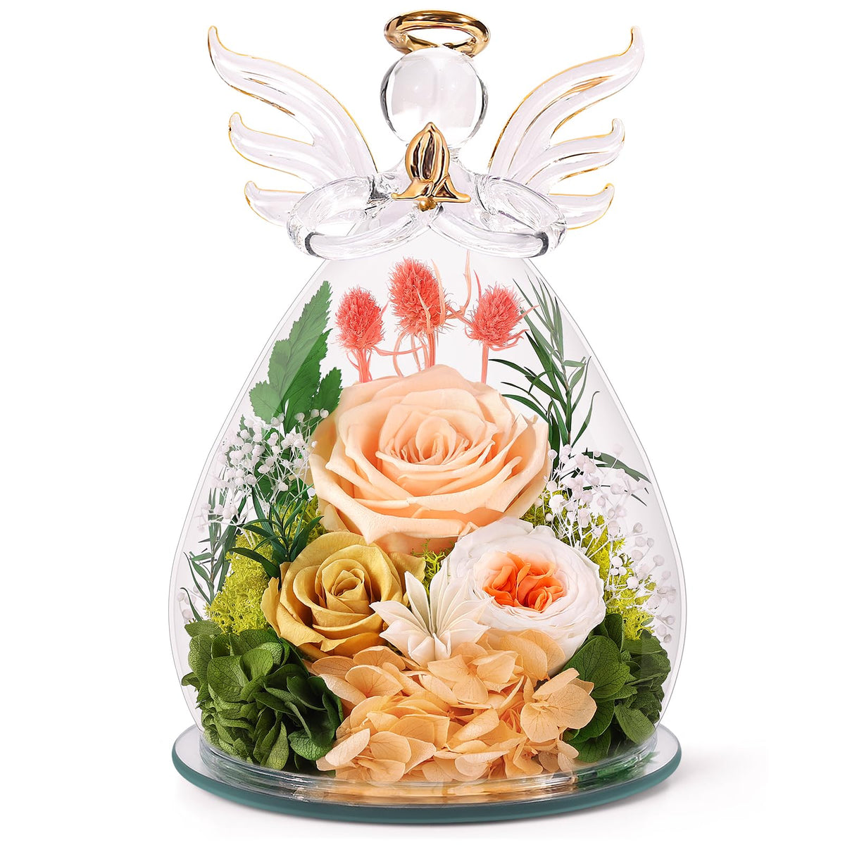 Bessol angel rose dome featuring a preserved bloom under glass for a lasting keepsake.
