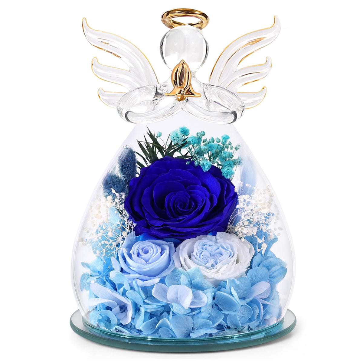 Bessol angel rose dome with preserved bloom for lasting memory gift.
