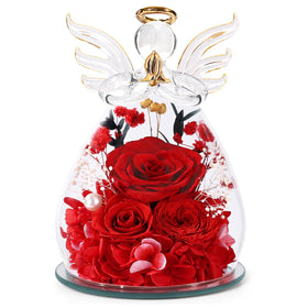 Bessol angel rose in glass dome, a timeless keepsake for cherished moments.