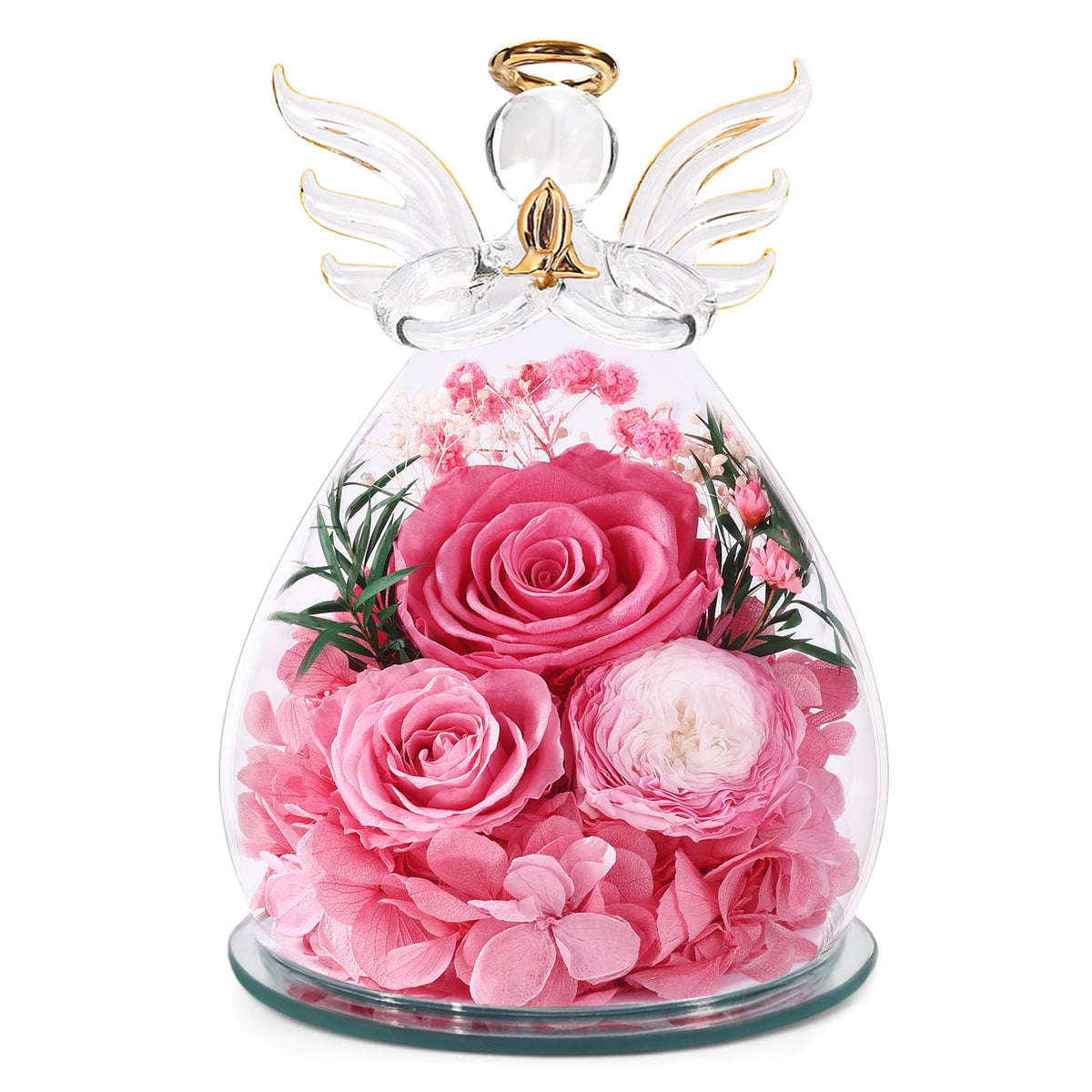 Bessol preserved rose in glass angel dome showing lasting beauty for cherished moments
