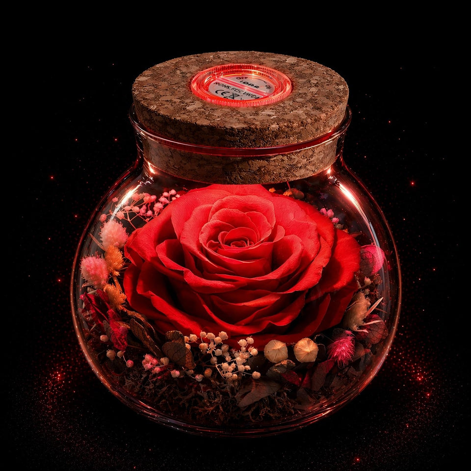 Bessol preserved rose in glass wishing bottle for lasting display