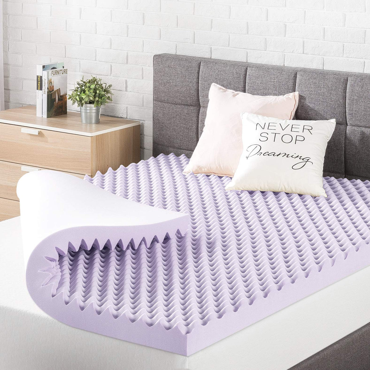 Best Price Mattress 3-Inch Egg Crate Topper with lavender infusion for soothing sleep.