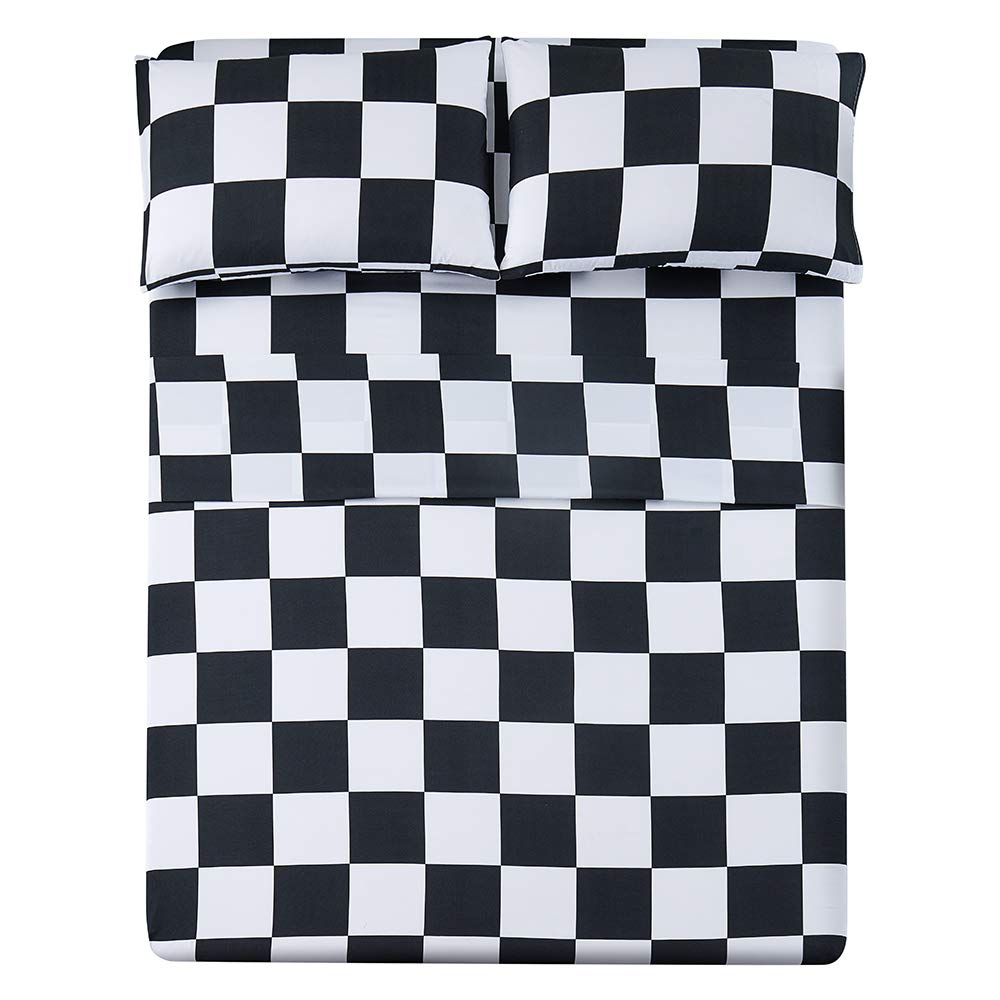 Best Season twin bed sheet plaid black white, crisp checkered design for stylish bedroom decor.