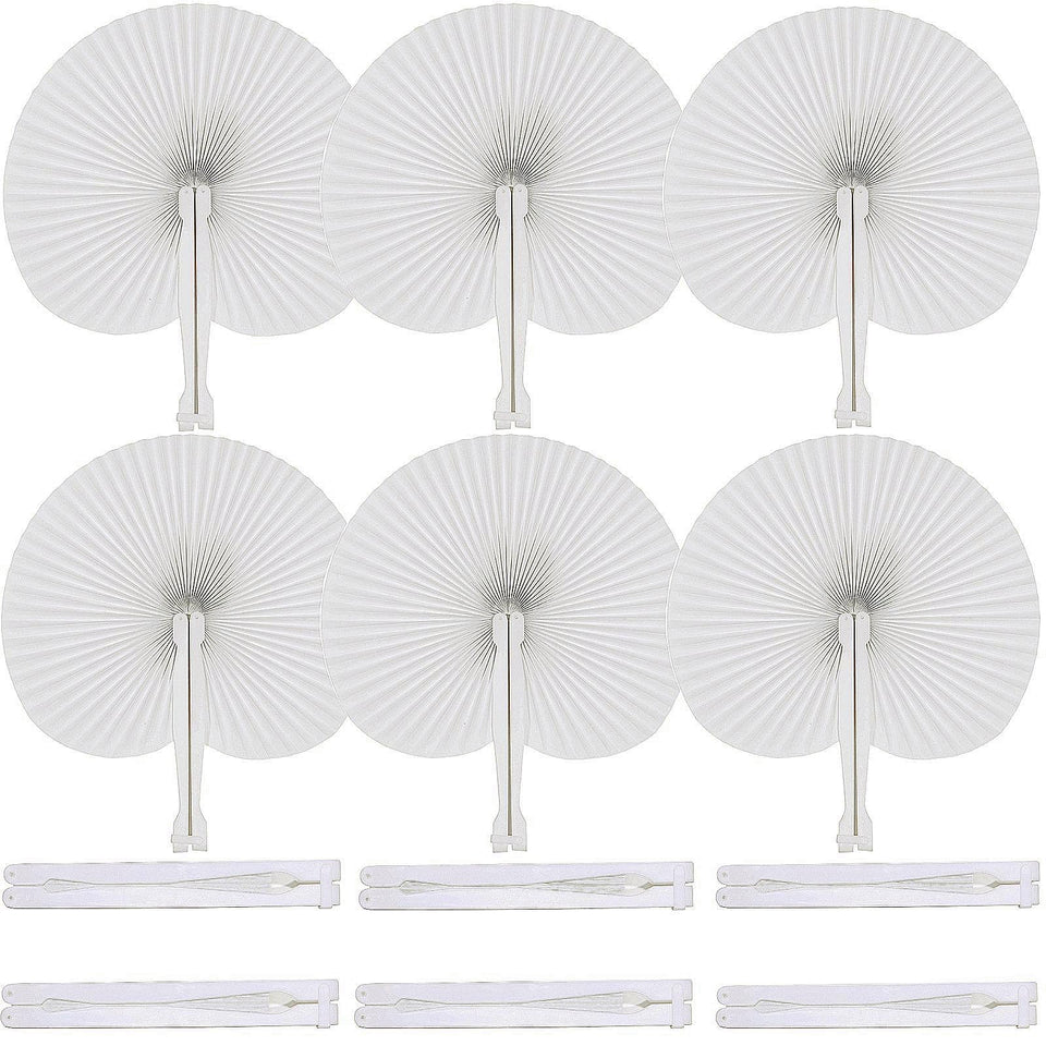 Bestage round white paper fan opened for easy cooling at outdoor events.