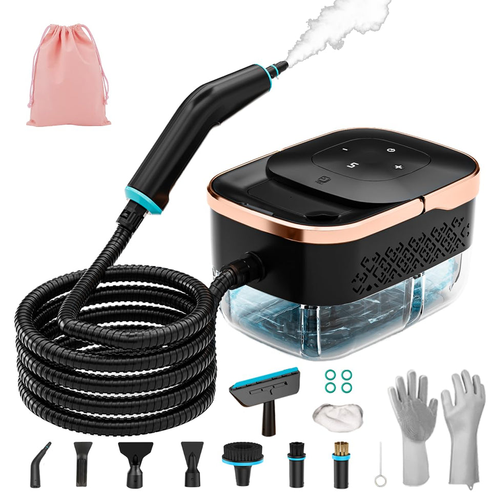 Bestbuy8 handheld steam cleaner shows 6-level settings for versatile household cleaning.