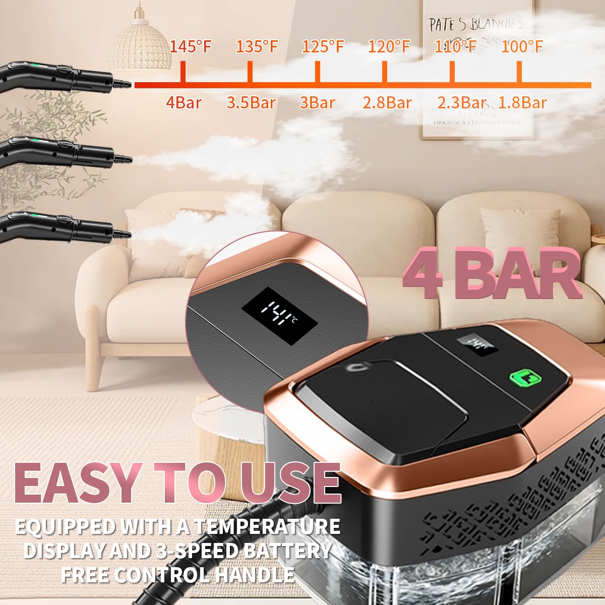 Bestbuy8 steam cleaner rapid heat-up for quick cleaning sessions.