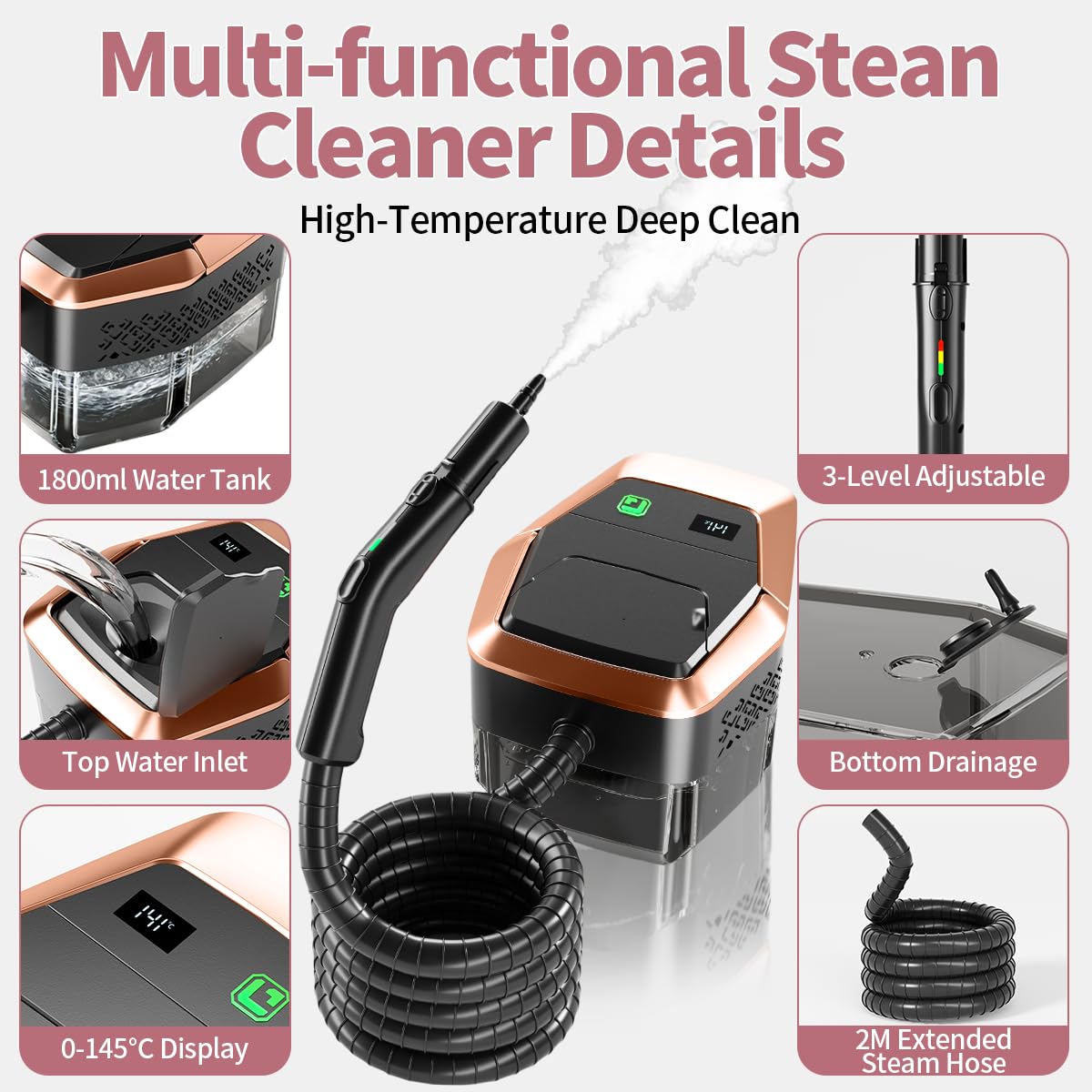 Bestbuy8 steam cleaner three-level handle for comfortable use.