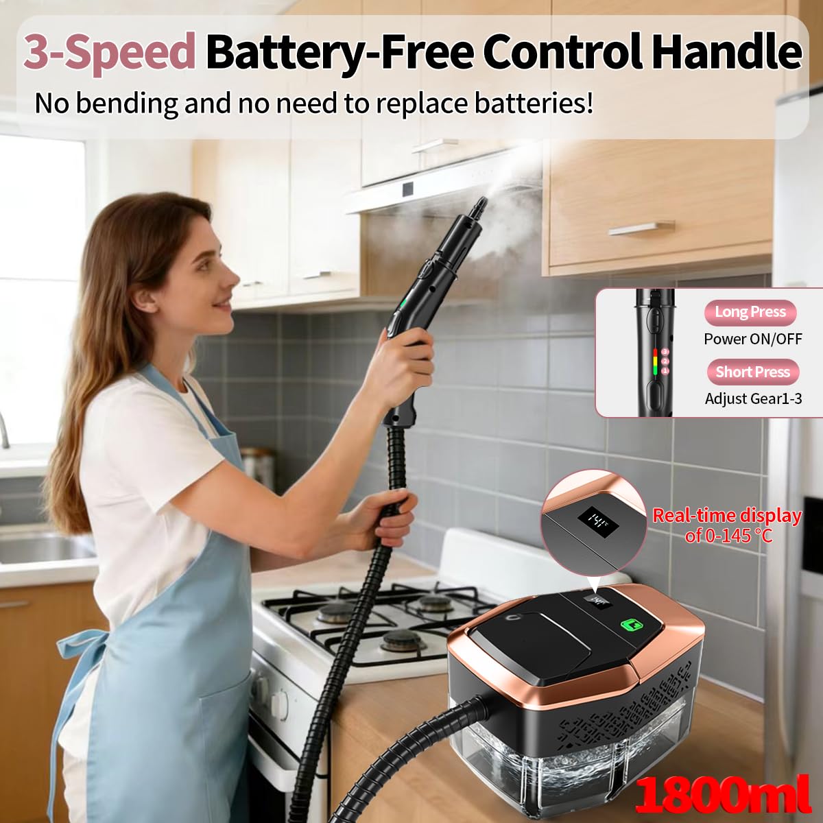 Bestbuy8 steam cleaner shows temperature display for precise control.