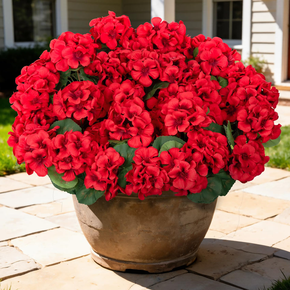 Besteek 17-inch outdoor artificial geraniums for durable exterior display.