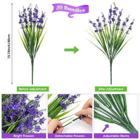 Besteek artificial lavender flowers with 15.74-inch stems for realistic, customizable arrangements.