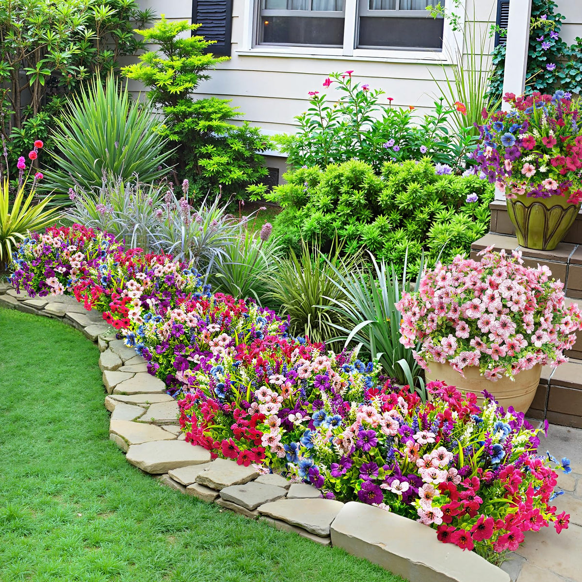 Besteek mixed-color artificial flowers ideal for porch and garden decor