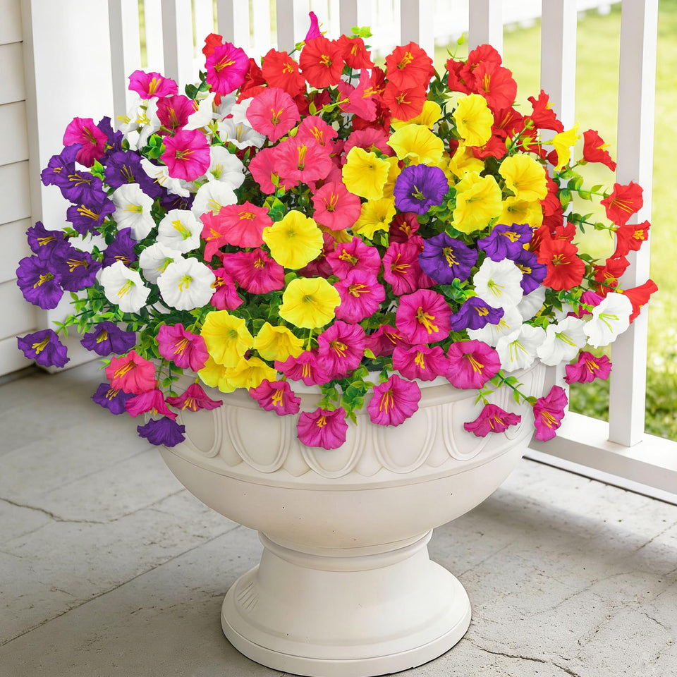 Besteek outdoor artificial flowers in 24 bundles for vibrant porch decor.